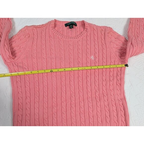 Vtg Lauren Ralph Lauren women's small Cable Knit Sweater crop Pink Coral READ - Picture 7 of 14